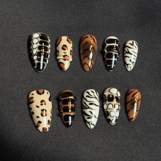 Animal Print Presson Nail Set Wild Animal Chic Style Nails Zebra Leopard Print Snake Print Bold and Elegant Look Press On Nail Set