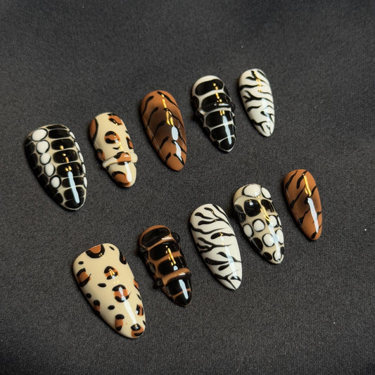 Animal Print Presson Nail Set Wild Animal Chic Style Nails Zebra Leopard Print Snake Print Bold and Elegant Look Press On Nail Set